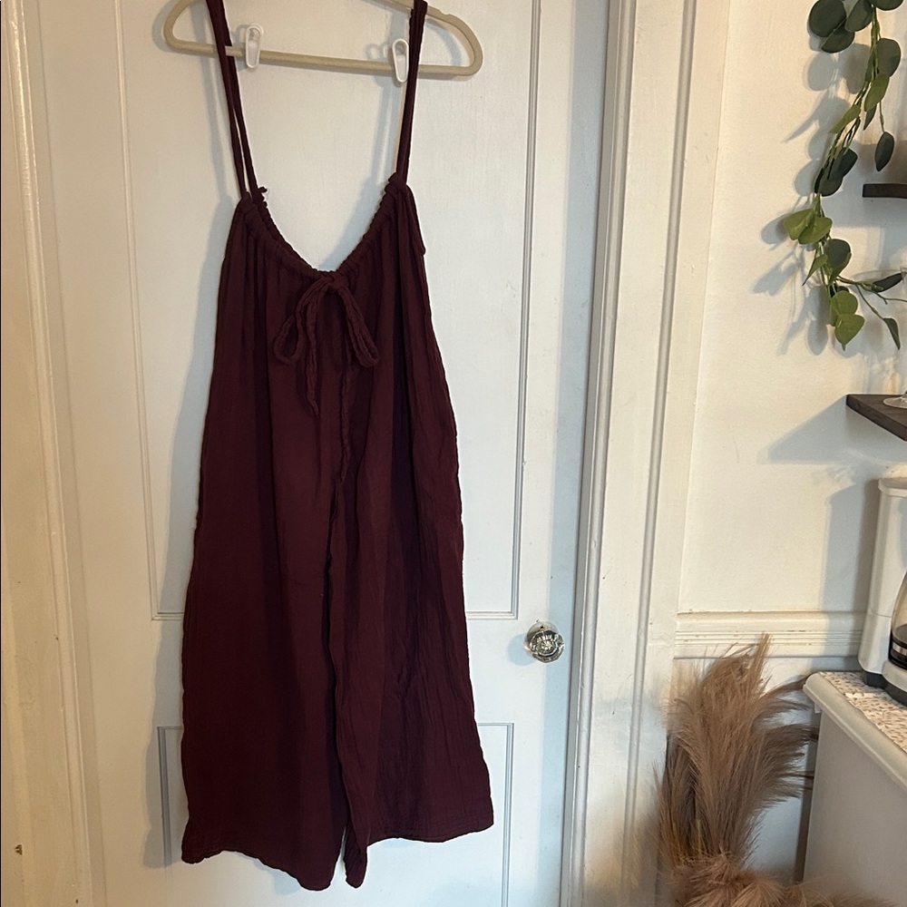 Free People Deep Red Textured Jumpsuit - Picture 6 of 7